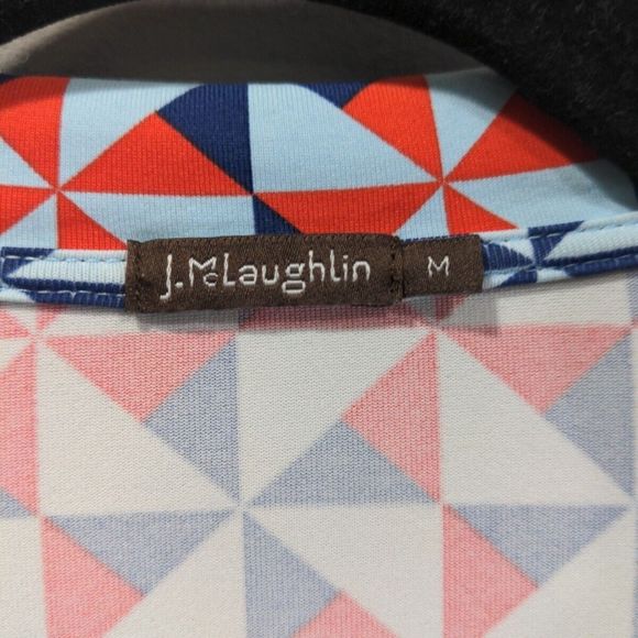 J. McLaughlin Womens Geometric Print SS Wrap Dress Size M Red/Blue Casual Preppy - Picture 3 of 12